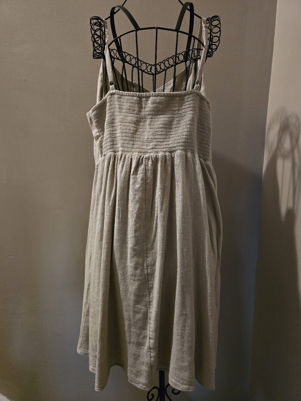 Ladies Cream Smocked Sundress - Lightweight Strappy Dress